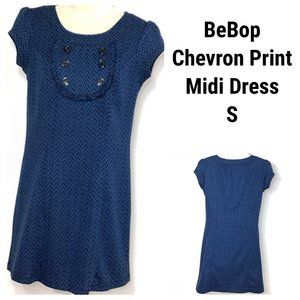BeBop Dress Blue Black Chevron Geometric Print Small S Ruffle
